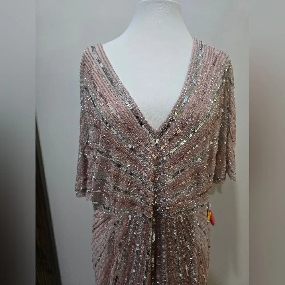 Mac Duggal 93583 Sequined V Neck Cape Sleeve Column Gown NWOT size 16 Rose Pink - Picture 6 of 7
